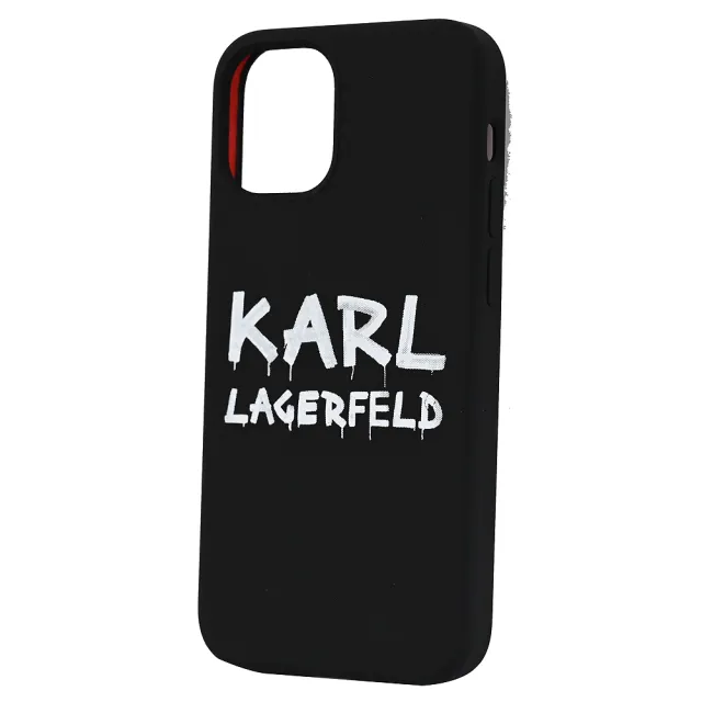 【KARL LAGERFELD 卡爾】老佛爺 Iphone12 個性字母LOGO手機套(黑 5.4吋)