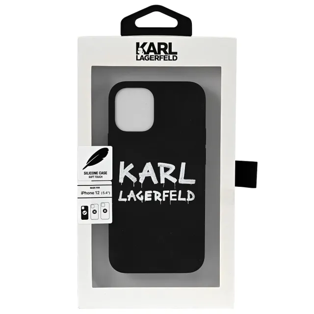 【KARL LAGERFELD 卡爾】老佛爺 Iphone12 個性字母LOGO手機套(黑 5.4吋)