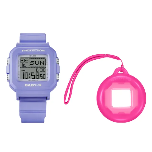 【CASIO 卡西歐】PLUS系列錶殼吊飾套組Y2K風格爆款腕錶 紫 39mm(BGD-10K-6)