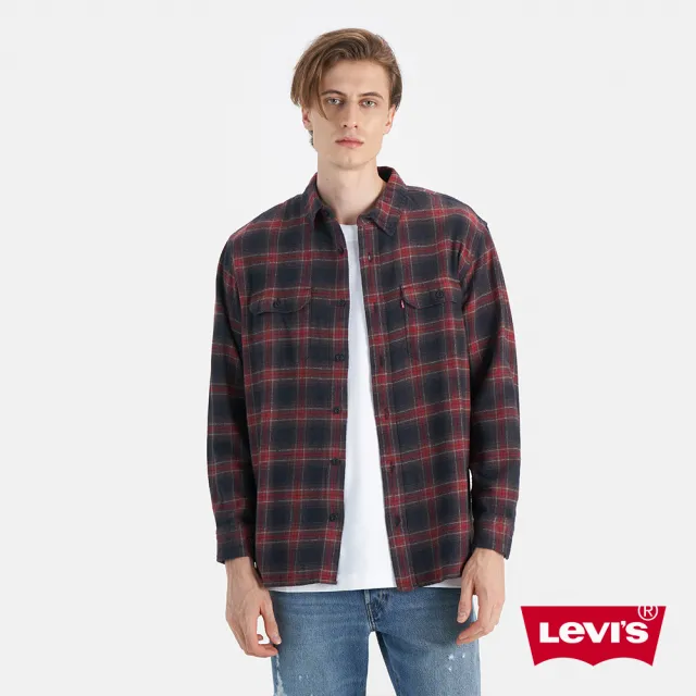 【LEVIS 官方旗艦】男款 工裝法蘭絨襯衫 沉穩風黑瑪瑙格紋 熱賣單品 19587-0218