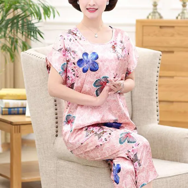 【K.W.】型-冰涼絲綢緞高貴印花套裝四件組