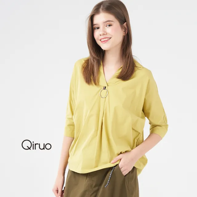 【Qiruo 奇若名品】傘裝時尚七分袖 V領造型襯衫1210A