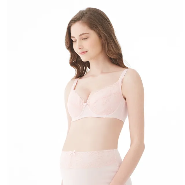 【Gennies 奇妮】哺乳內衣 輕透棉蕾絲軟鋼圈內衣(粉)