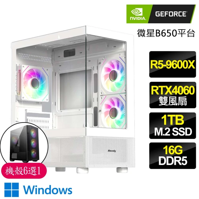 NVIDIA R5六核 RTX4060 WiN11{龍騰虎嘯}海景房電競電腦(R5-9600X/B650/16G D5/1TB)