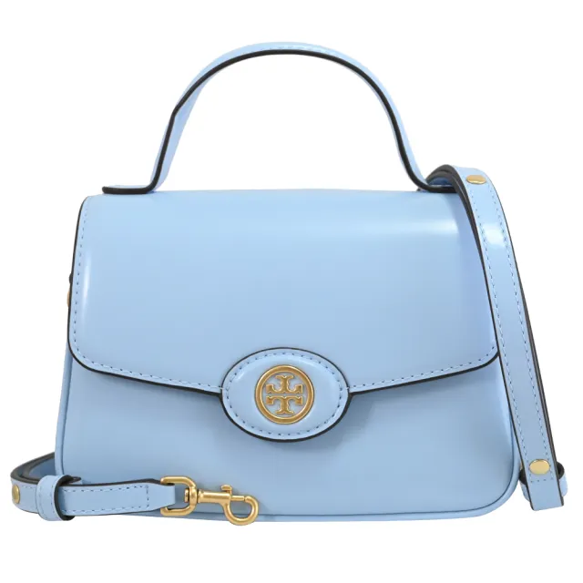 【TORY BURCH】Robinson 簡約雙T LOGO翻蓋手提包兩用包(淡藍)