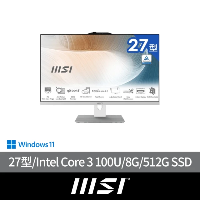 MSI 微星 27型i3液晶電腦(Modern AM272P 1M-860TW/Intel Core 3 100U/8G/512G SSD/Win11)