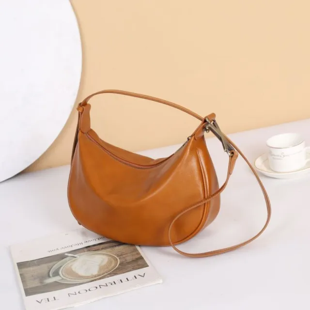 【巴黎精品】真牛皮側背包真皮包包單肩背包托特包手提包女包包(植鞣百搭餃子包6色a1gb27)