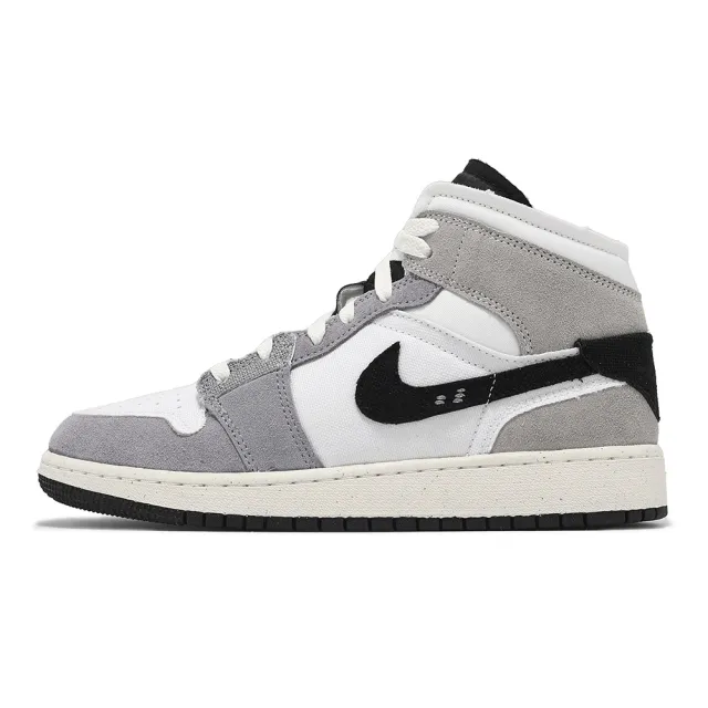 【NIKE 耐吉】休閒鞋 Air Jordan 1 Mid SE Craft GS 大童 女鞋 水泥灰 麂皮 AJ1(FD9091-002)