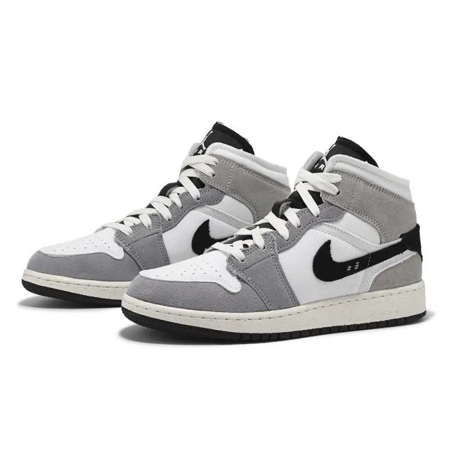 【NIKE 耐吉】休閒鞋 Air Jordan 1 Mid SE Craft GS 大童 女鞋 水泥灰 麂皮 AJ1(FD9091-002)