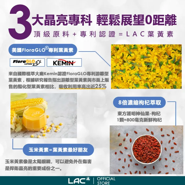 【LAC 利維喜】專利葉黃素枸杞膠囊x6入組(共180顆/複方葉黃素/專利FloraGLO/晶亮/送禮/醫生推薦)