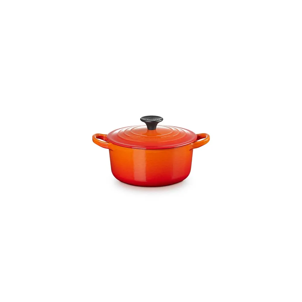 【Le Creuset】琺瑯鑄鐵鍋圓鍋16cm(火焰橘-電木頭-內鍋白)