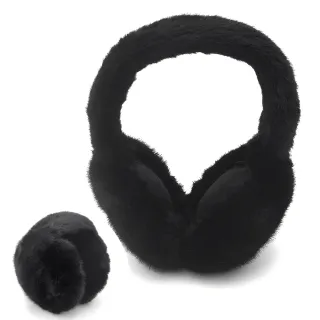 【AnnaSofia】仿皮草保暖耳罩-超柔仿兔毛可摺疊 現貨(新全毛款-酷黑)