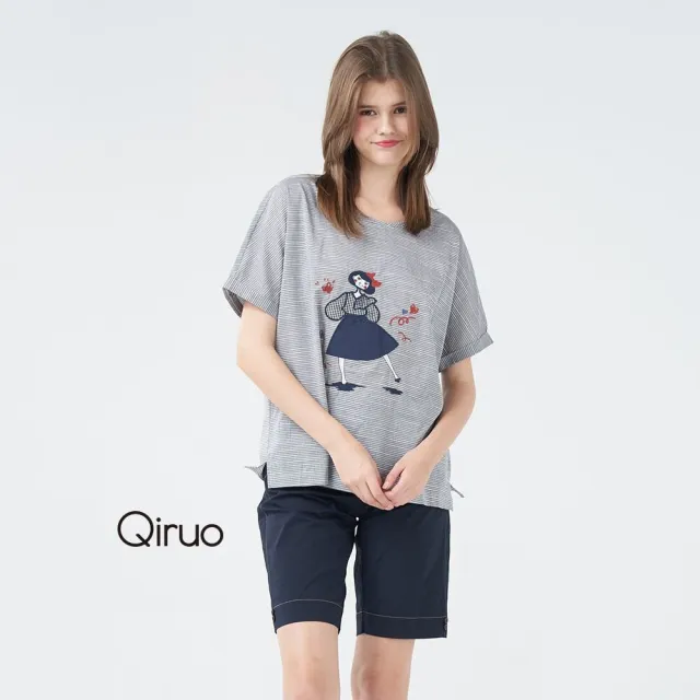 【Qiruo 奇若名品】棉質小直筒休閒短褲 口袋小花滾邊車縫 3032C 旅遊款
