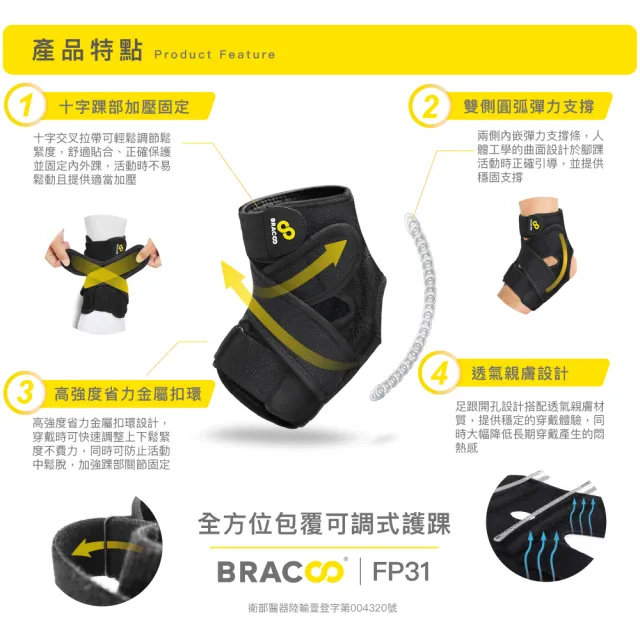 【美國Bracoo奔酷】全方位包覆可調式護踝(FP31)