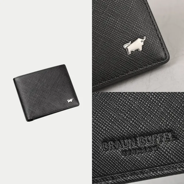 【BRAUN BUFFEL 德國小金牛】台灣總代理 尚恩A 4卡零錢袋皮夾-黑色(BF354-315-BK)