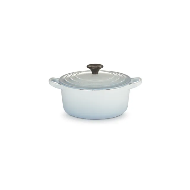 【Le Creuset】琺瑯鑄鐵鍋圓鍋18cm(海岸藍-電木頭-內鍋白)