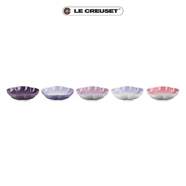 【Le Creuset】復古調色盤系列 瓷器花型盤-中-20cm-5入(星河紫/藍鈴紫/卡特蘭/淡粉紫/綻放粉)