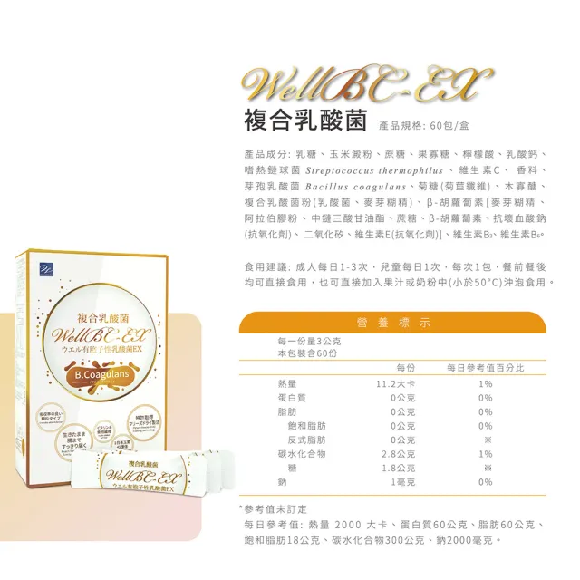 【Wellness】WellBC-EX複合乳酸菌-單入組(60包/盒 幫助維持消化道機能 芽孢乳酸菌 常溫保存 一餐一包)