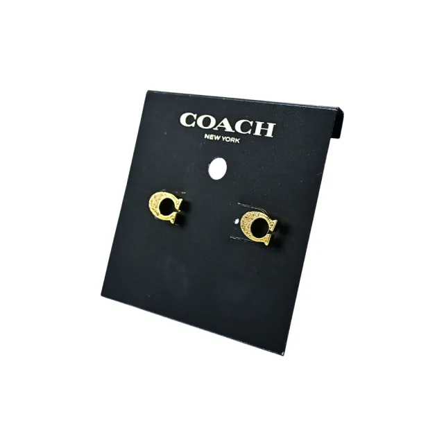 【COACH】C字水鑽針式蝴蝶扣耳環(金色)