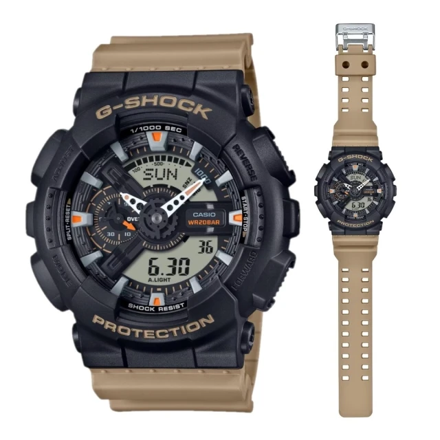 CASIO 卡西歐 G-SHOCK 經典配色雙顯運動手錶- 51.2mm(GA-110TU-1A5)