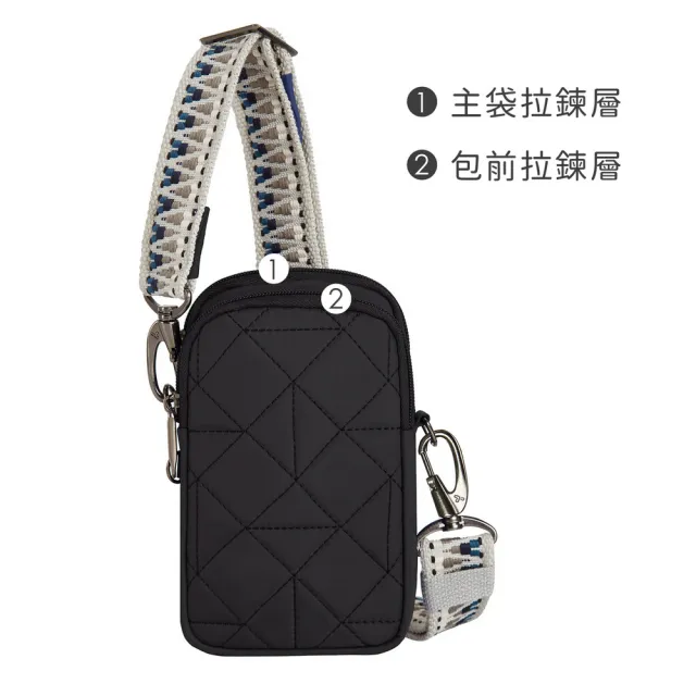 【Travelon】美國 Boho雙層防盜斜背小包 格紋黑 / 側背包 斜肩包 手機包 防搶包 防盜包 送禮 男 女