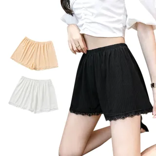 【QIDINA】2入-輕薄涼感緹花超舒適彈力內搭褲居家褲-F(休閒短褲女 安全褲子女 睡褲 冰絲褲 蕾絲褲)