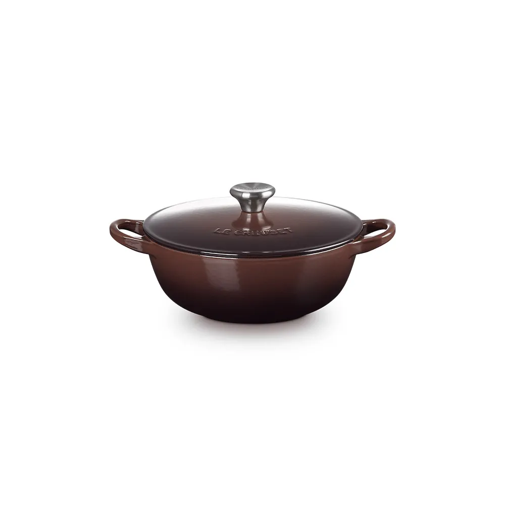 【Le Creuset】琺瑯鑄鐵鍋媽咪鍋18cm(巧克力棕-鋼頭-內鍋白)