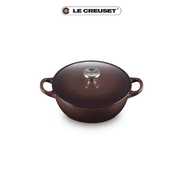 【Le Creuset】琺瑯鑄鐵鍋媽咪鍋18cm(巧克力棕-鋼頭-內鍋白)