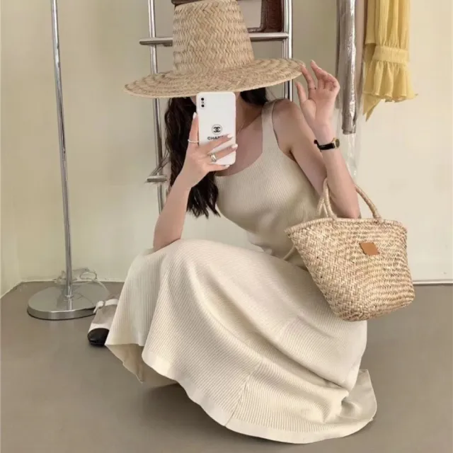 【巴黎精品】現貨+預購 針織洋裝無袖連身裙(打底吊帶平口修身女裙子2色w1aa2)