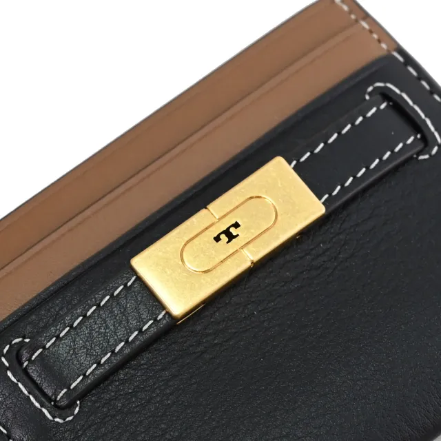【TORY BURCH】金屬T字LOGO皮革信用卡證件名片隨身卡(黑咖)