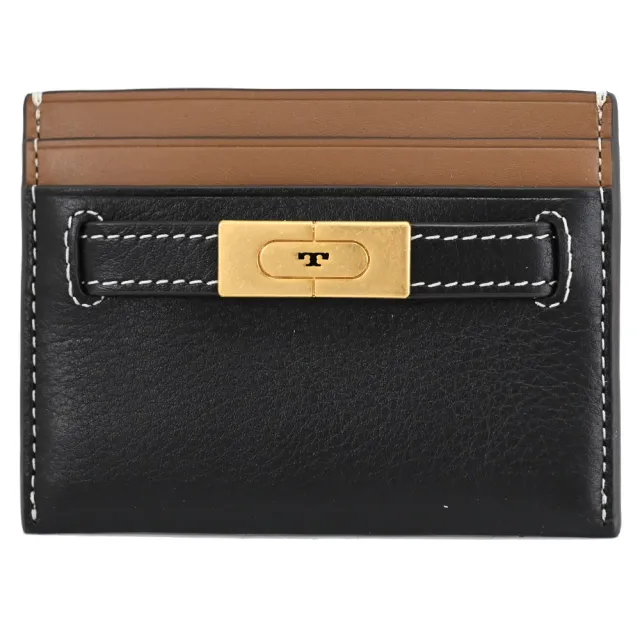 【TORY BURCH】金屬T字LOGO皮革信用卡證件名片隨身卡(黑咖)
