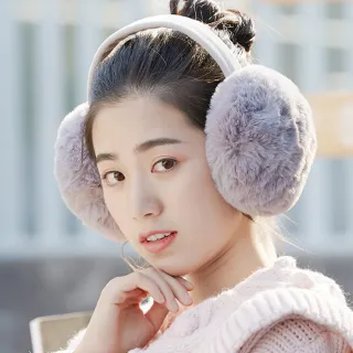 【AnnaSofia】仿皮草保暖耳罩-超柔仿兔毛可摺疊 現貨(灰系)