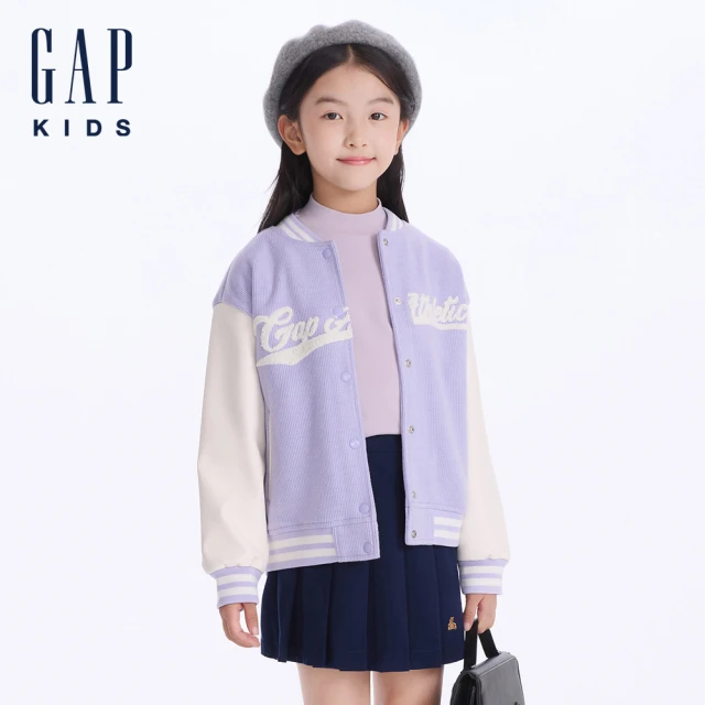 GAP 女幼童裝 Logo防風防雨連帽羽絨外套-紫色(720