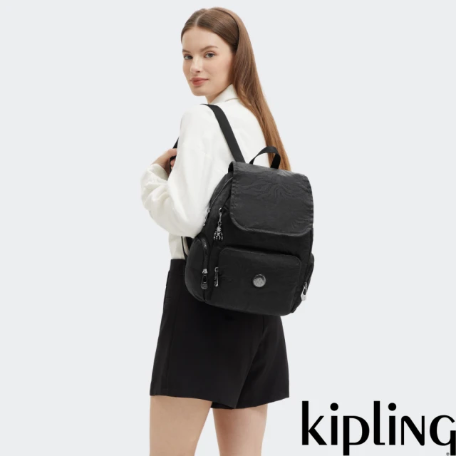 KIPLING官方旗艦館 經典黑菱格紋印花手提內夾層托特包-