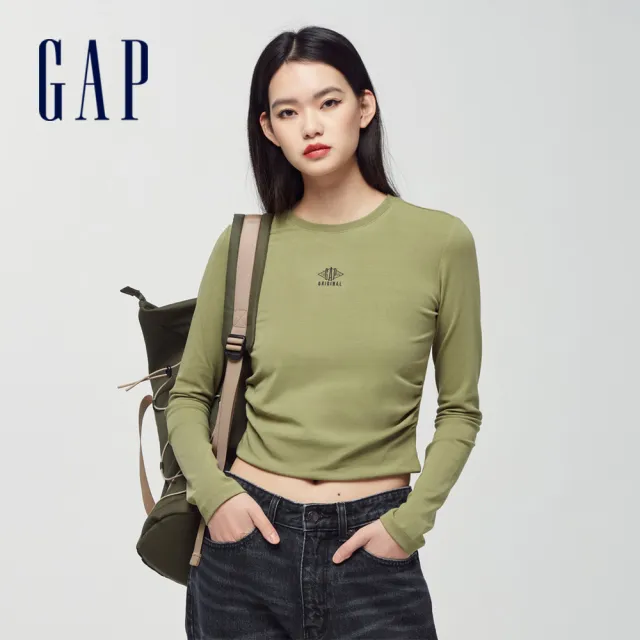 【GAP】女裝 Logo圓領長袖T恤 女友T系列-橄欖綠(889914)