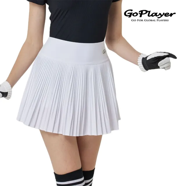 【GoPlayer】出清特價 女高爾夫百褶褲裙-白.黑(高爾夫女裙 短裙 運動褲裙)