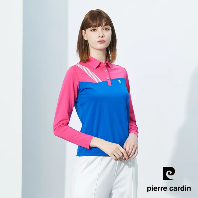 pierre cardin 皮爾卡登 網路獨家 女款 吸濕排汗胸前印花長袖POLO衫-桃紅色(4215202-76)