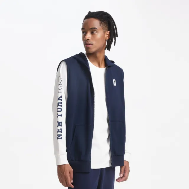 【GAP】男裝 Logo無袖連帽外套-海軍藍(637168)