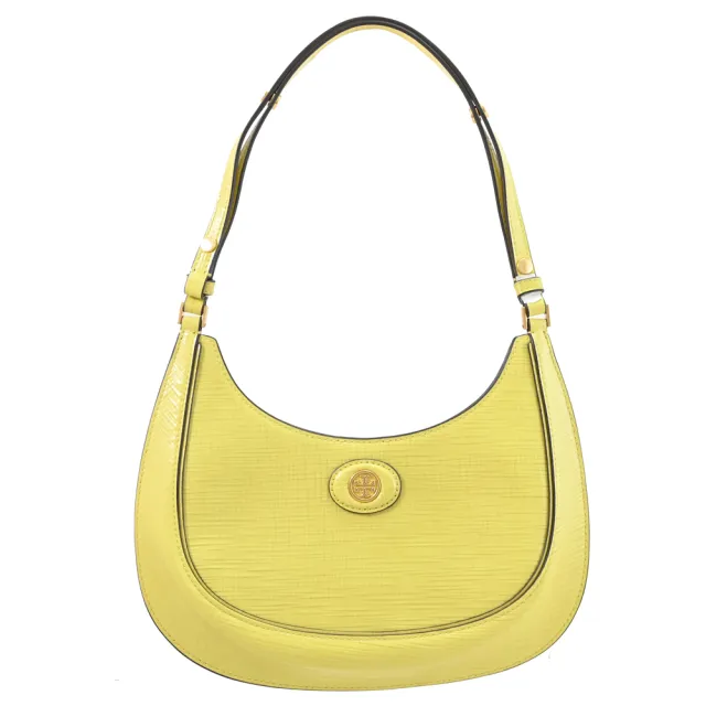 【TORY BURCH】Robinson 簡約雙T LOGO手提包彎月包單肩包(奶油黃)