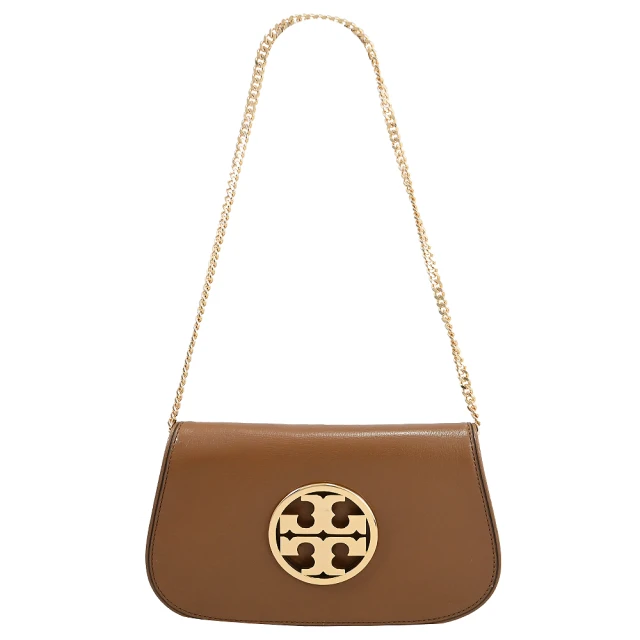 TORY BURCH Reva 簡約金屬雙T LOGO翻蓋單肩包晚宴包鍊包(棕色)