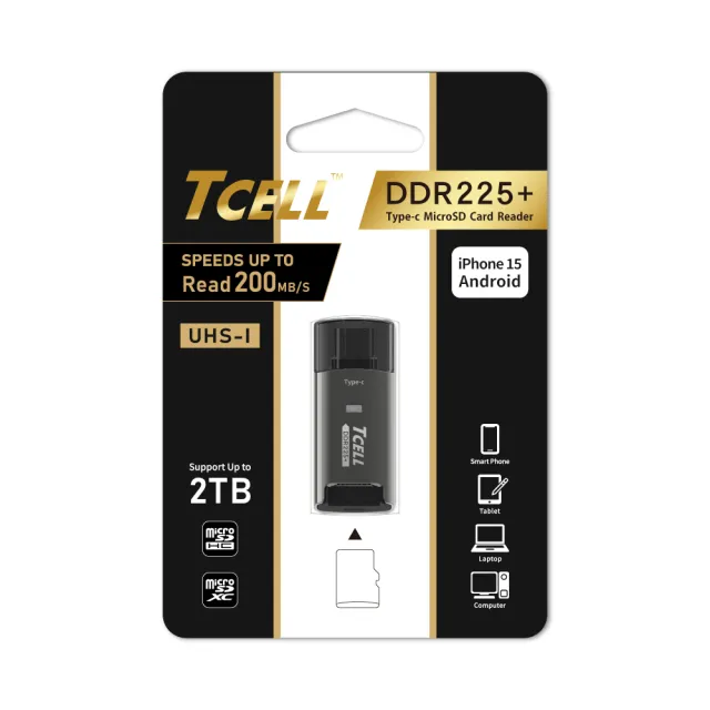 【TCELL 冠元】高速Type-C microSD 鋅合金讀卡機(DDR225+)