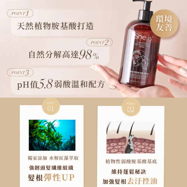 即期品【She is】水解紅藻控油蓬鬆洗髮精500ml- 綠野仙蹤香氛(髮根蓬鬆 控油48小時 保存期限2025/04/27)