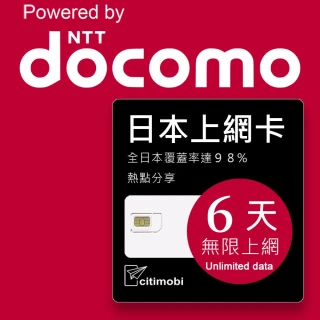 【citimobi】DOCOMO日本上網卡 - 6天吃到飽(不降速)