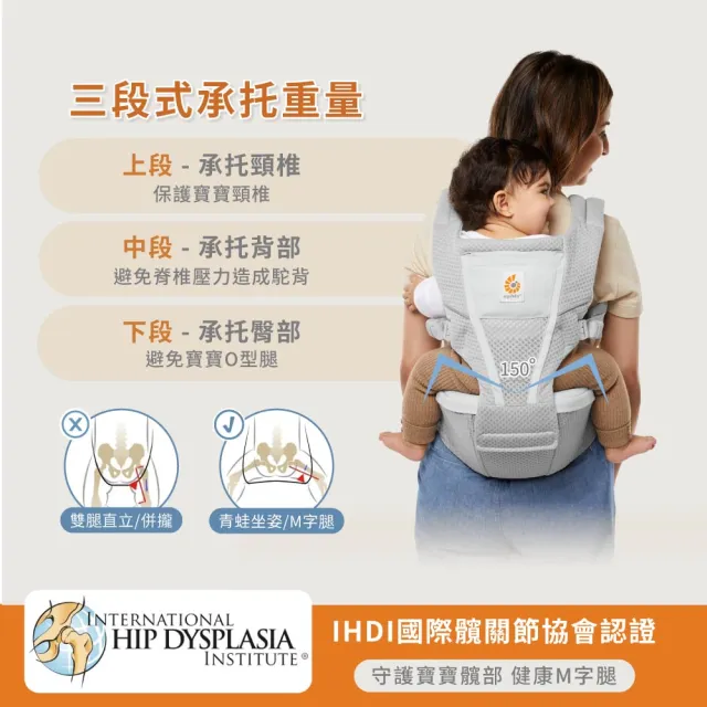 【Ergobaby總代理官方直營】Alta Hip Seat 新世代吸震坐墊式背帶(透氣款 嬰兒背巾 嬰兒背袋 座椅式揹帶)