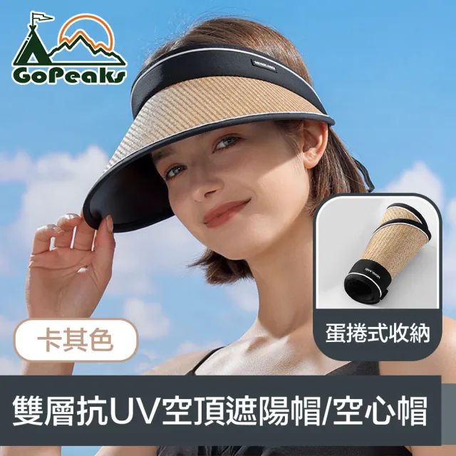 【GoPeaks】蛋捲式收納可調節雙層抗UV空頂遮陽帽/空心帽