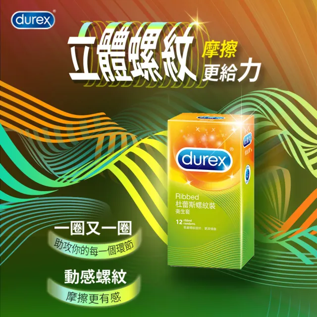 【Durex 杜蕾斯】螺紋裝保險套1盒(12入 保險套/保險套推薦/衛生套/安全套/避孕套/避孕)