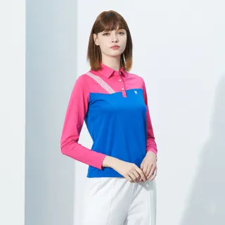【pierre cardin 皮爾卡登】網路獨家 女款 吸濕排汗胸前印花長袖POLO衫-桃紅色(4215202-76)