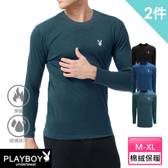 PLAYBOY 買一送一 棉絨保暖圓領長袖-速(吸汗透氣/保暖/舒適親膚/長袖/男內衣)