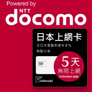 【citimobi】DOCOMO日本上網卡 - 5天吃到飽(1GB/日高速流量)