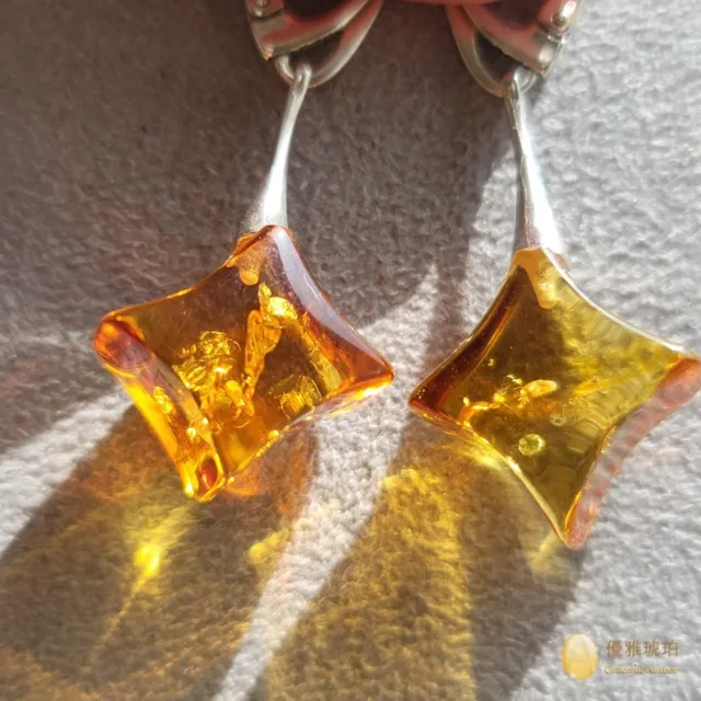 【優雅琥珀】來自波蘭 金色琥珀 立體星星造型耳環(晶瑩透亮 提亮膚色)